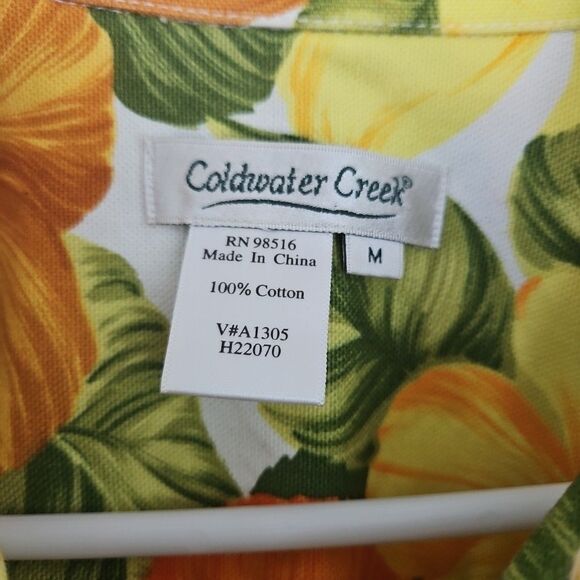 Coldwater Creek Cotton Jacket Bright Floral Hibiscus Fun Pockets Size MED. - Picture 2 of 10